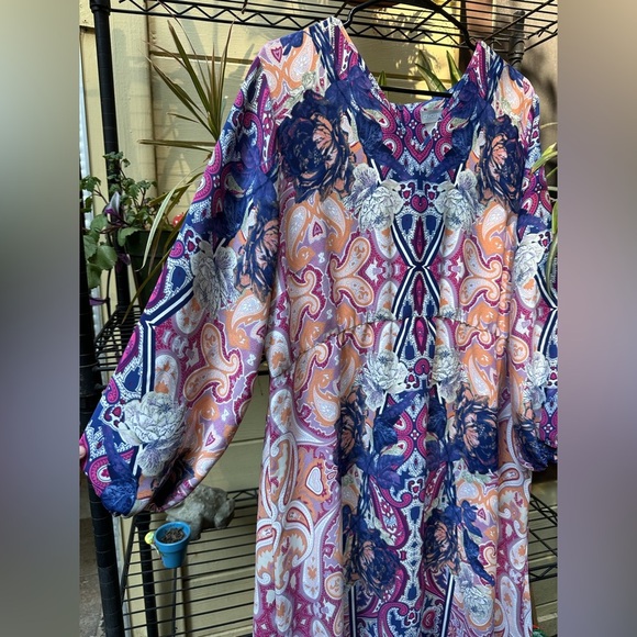 CHICO’S Travelers™ Paisley Maxi Dress Size 16 Long Sleeve Wrinkle Resistant LN - Picture 3 of 9